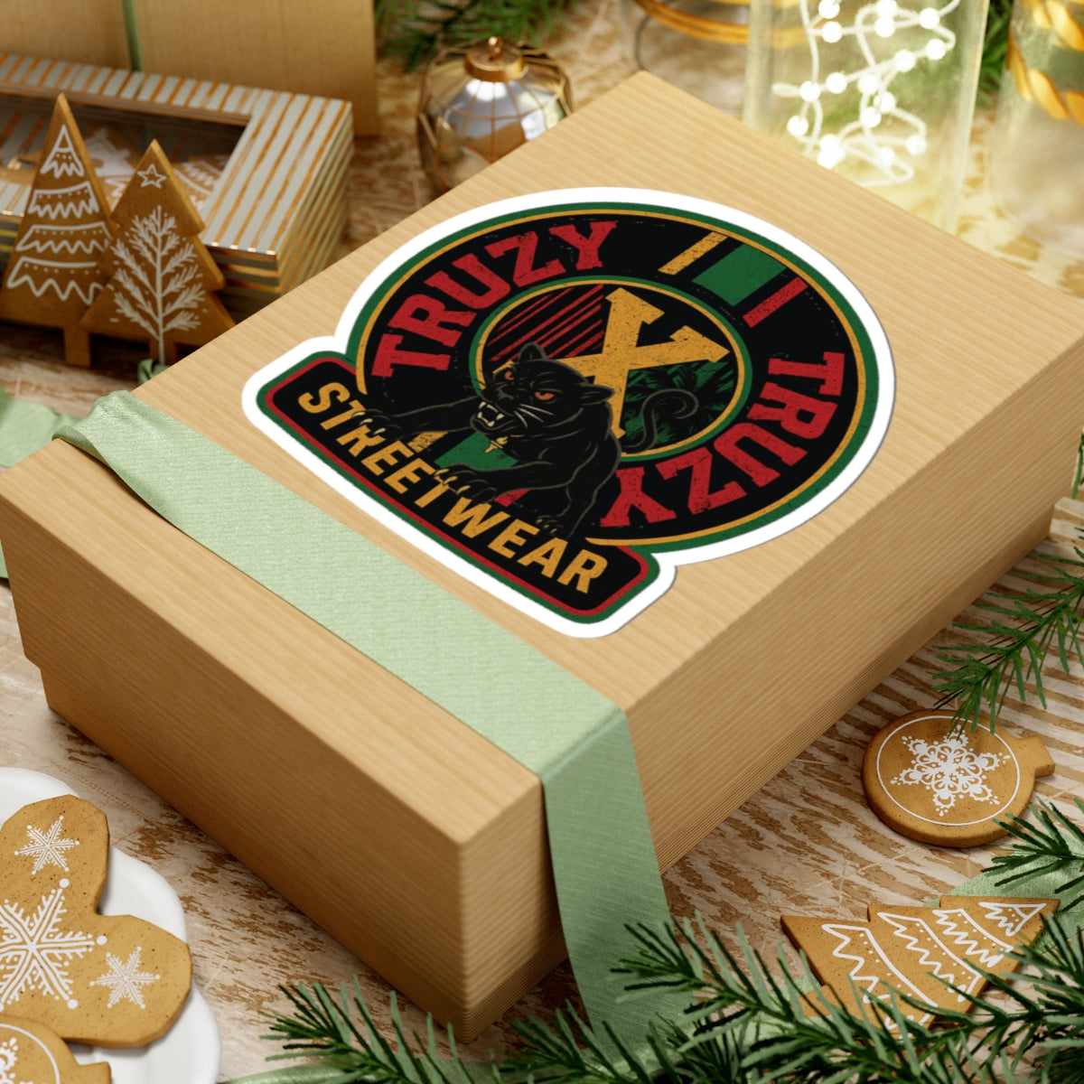 Streetwear Panther Kiss-Cut Sticker – "Truzy Truz" Retro Rasta Logo