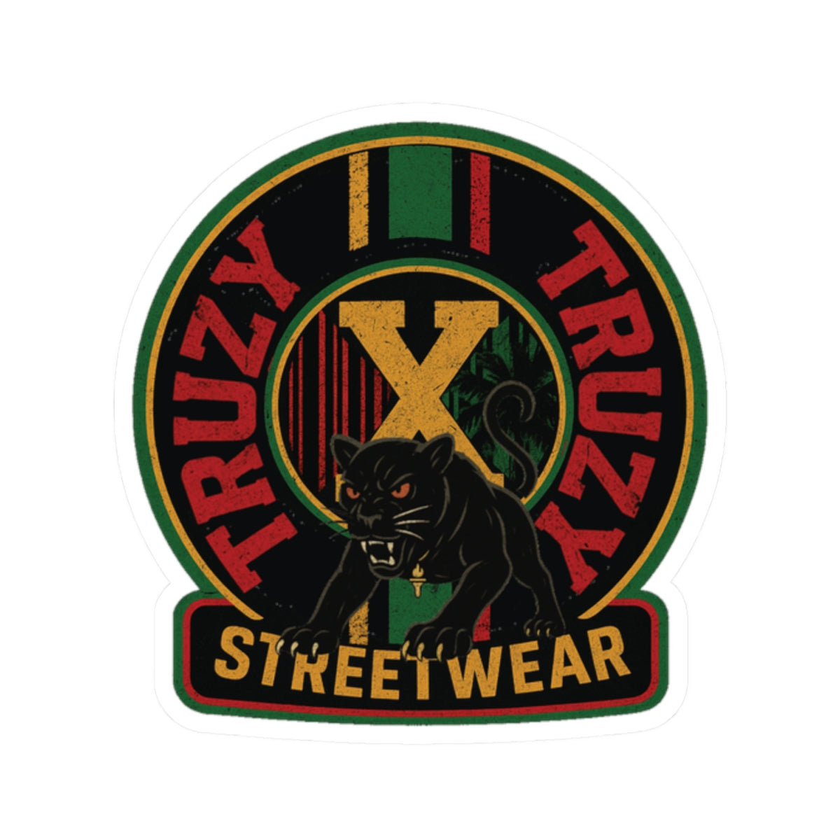 Streetwear Panther Kiss-Cut Sticker – "Truzy Truz" Retro Rasta Logo