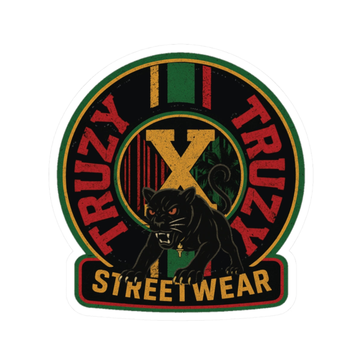 Streetwear Panther Kiss-Cut Sticker – "Truzy Truz" Retro Rasta Logo