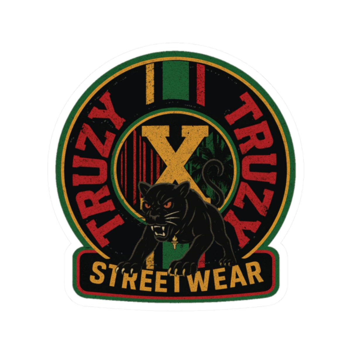 Streetwear Panther Kiss-Cut Sticker – "Truzy Truz" Retro Rasta Logo